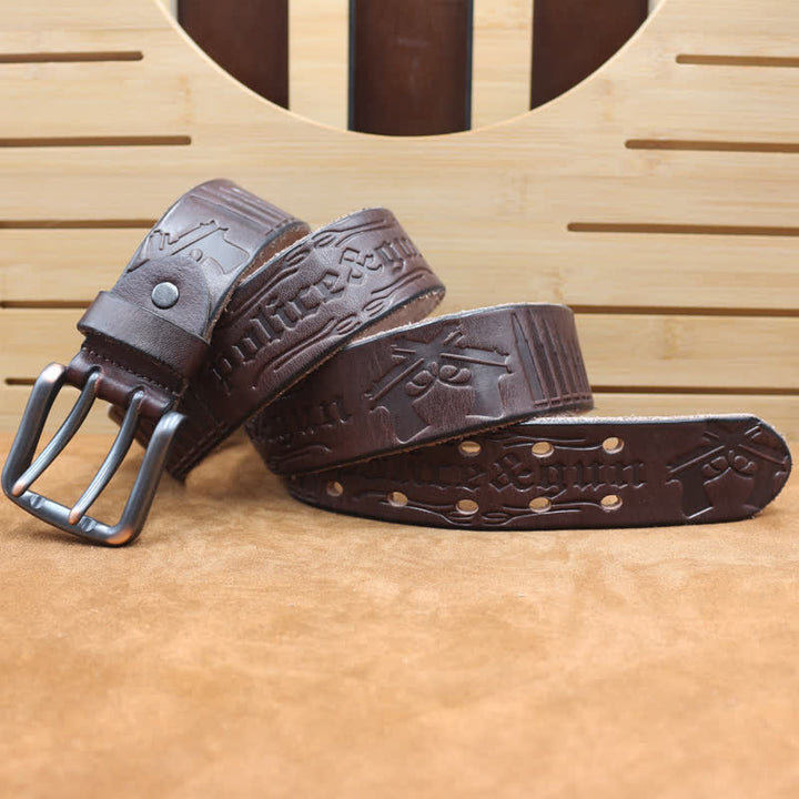 English Letter Gun Bullet Embossment Leather Belt