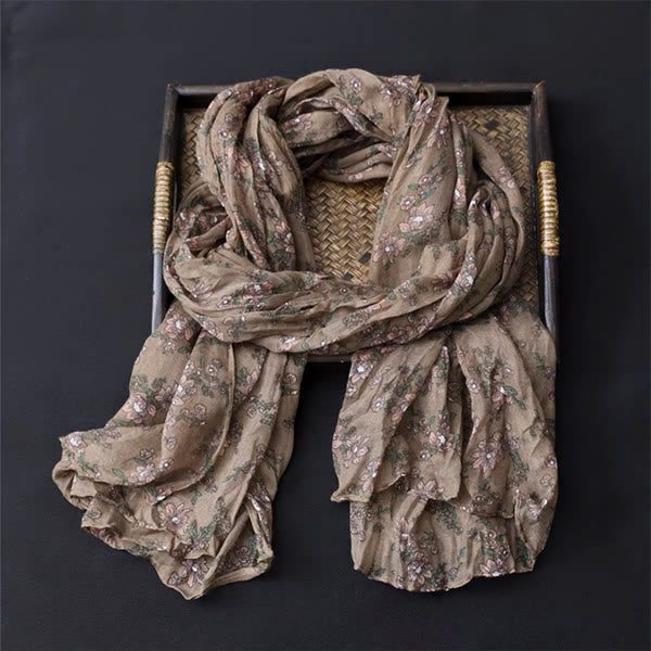 Spring Floral Contrast Color Cotton And Linen Thin Scarf