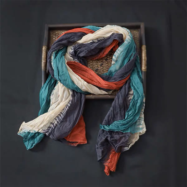 Spring Floral Contrast Color Cotton And Linen Thin Scarf