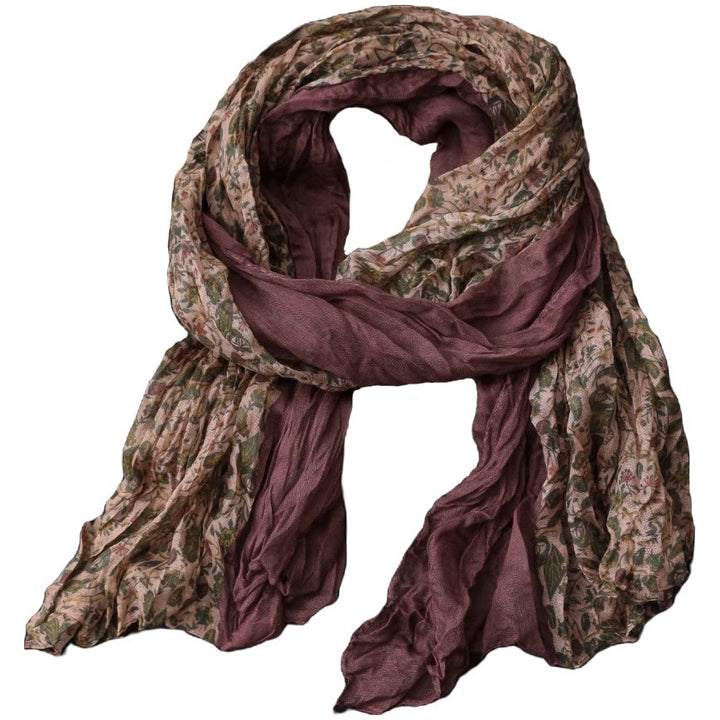 Spring Floral Contrast Color Cotton And Linen Thin Scarf