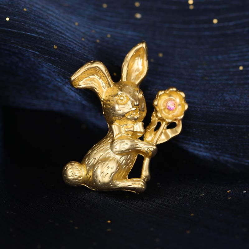 Vintage Rabbit With Sunflowers Brooch Shirt Accessories