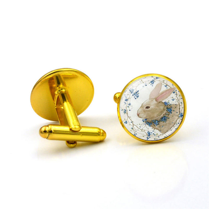 Men's 1 Pair Bunny Time Gem Button Covers Set Cufflinks - Gold - image 7