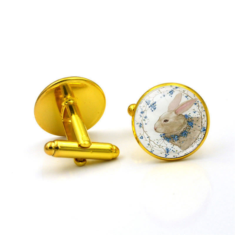 Men's 1 Pair Bunny Time Gem Button Covers Set Cufflinks