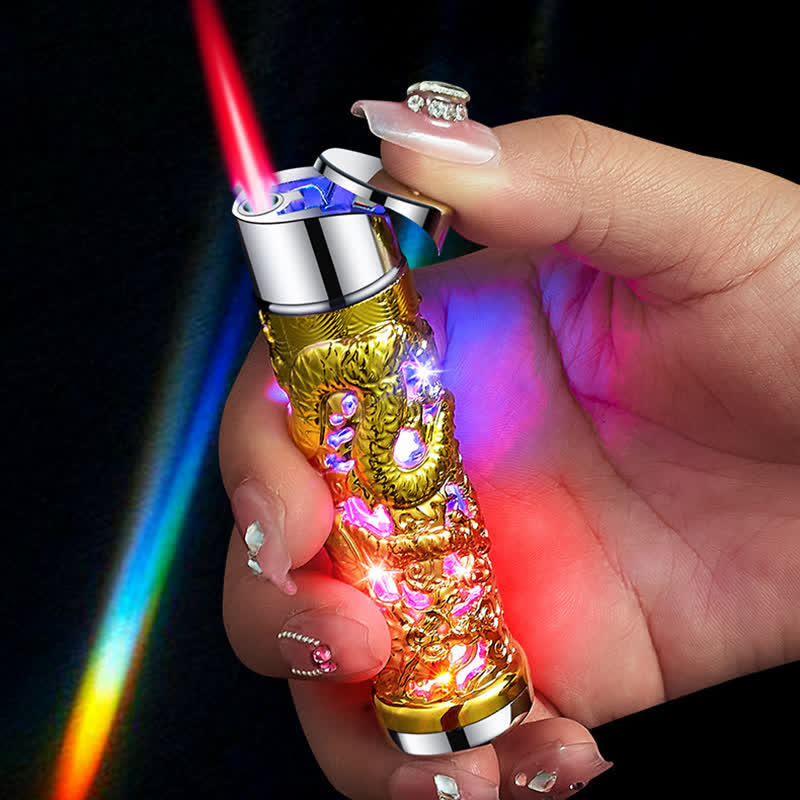 Dragon Creative LED Flash Cylindrical Refillable Butane Lighter