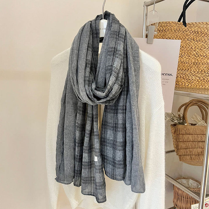 Soft Spring Linen Splicing Checked Thin Scarf