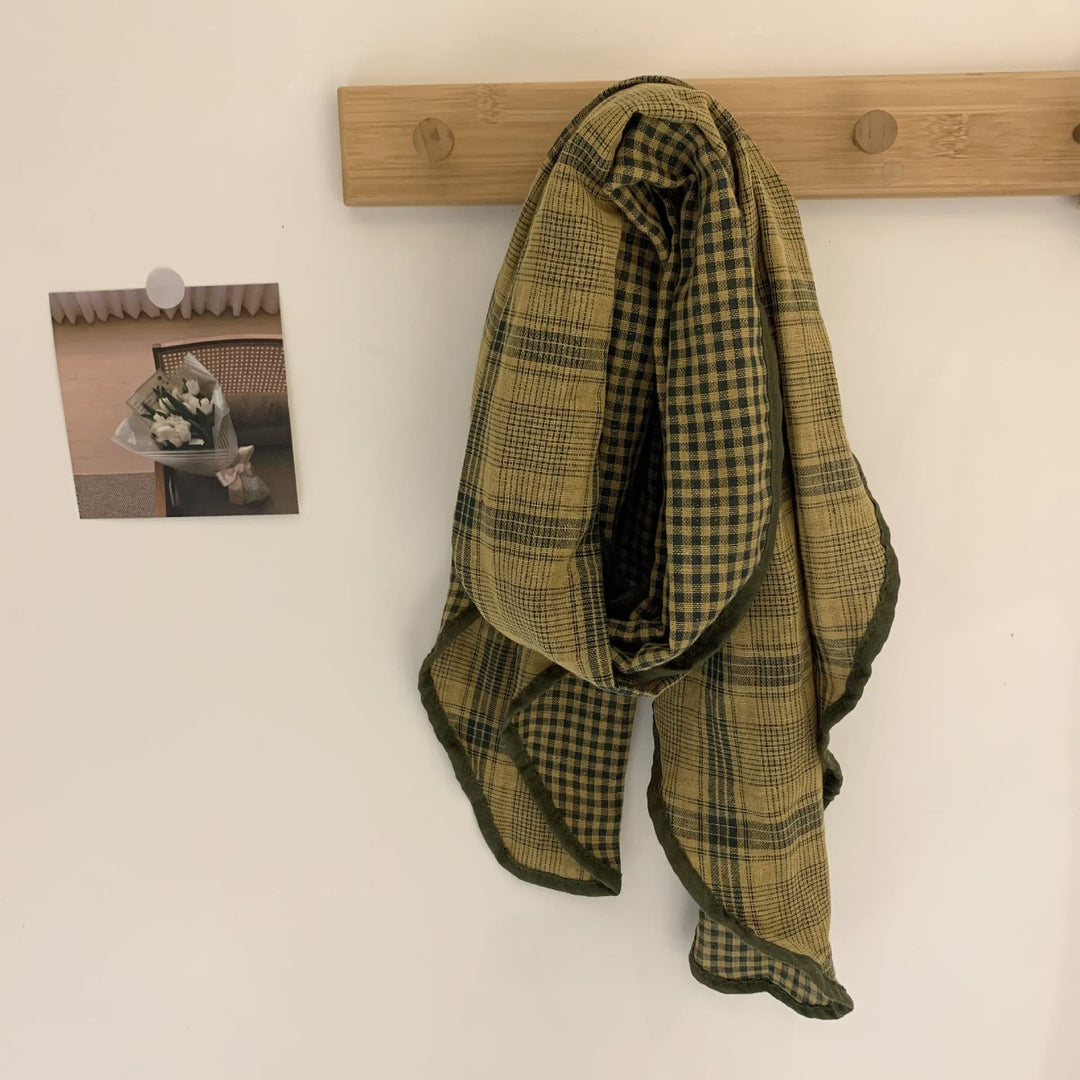 Spring Soft Cotton And Linen Plaid Thin Scarf