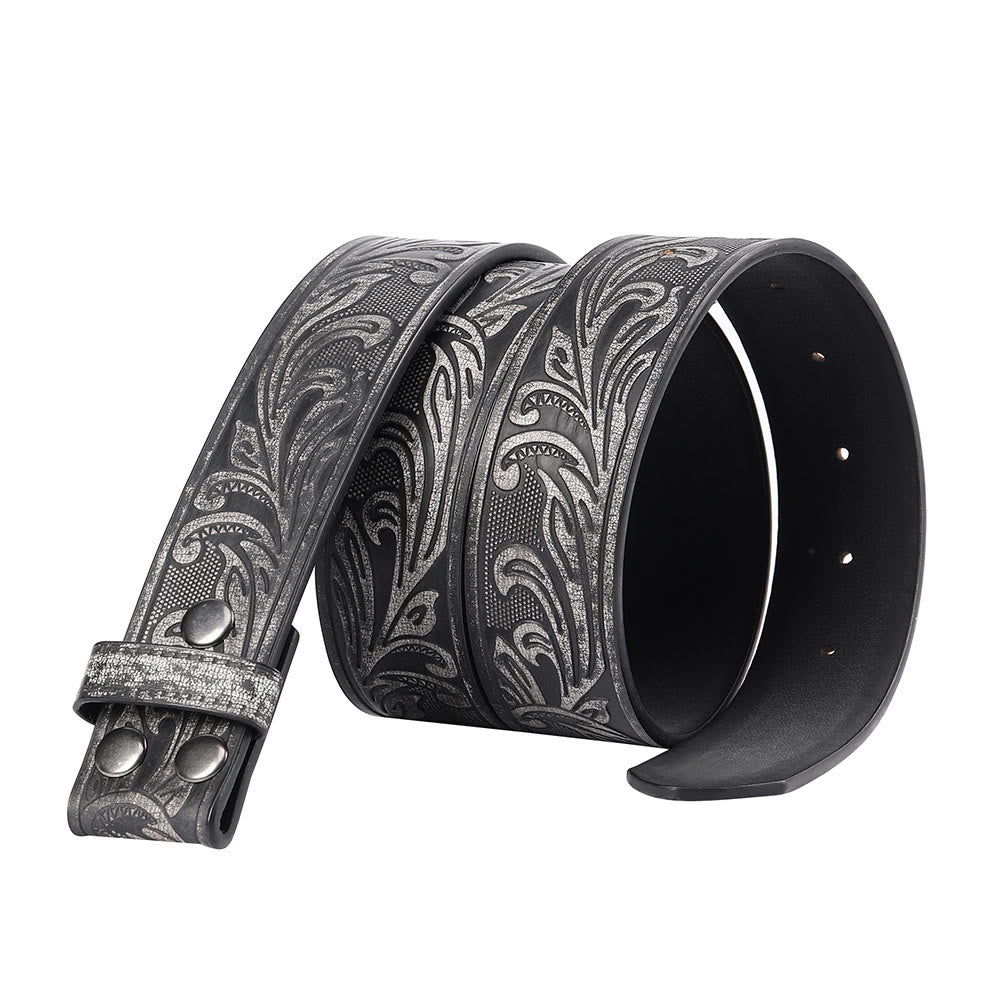 Men's Black Floral Pattern DIY Leather Belt