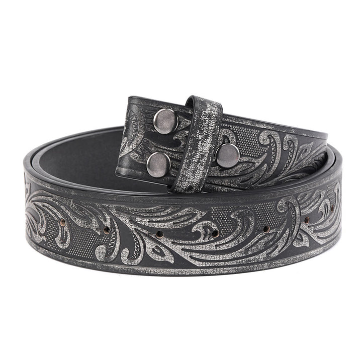 Men's Black Floral Pattern DIY Leather Belt