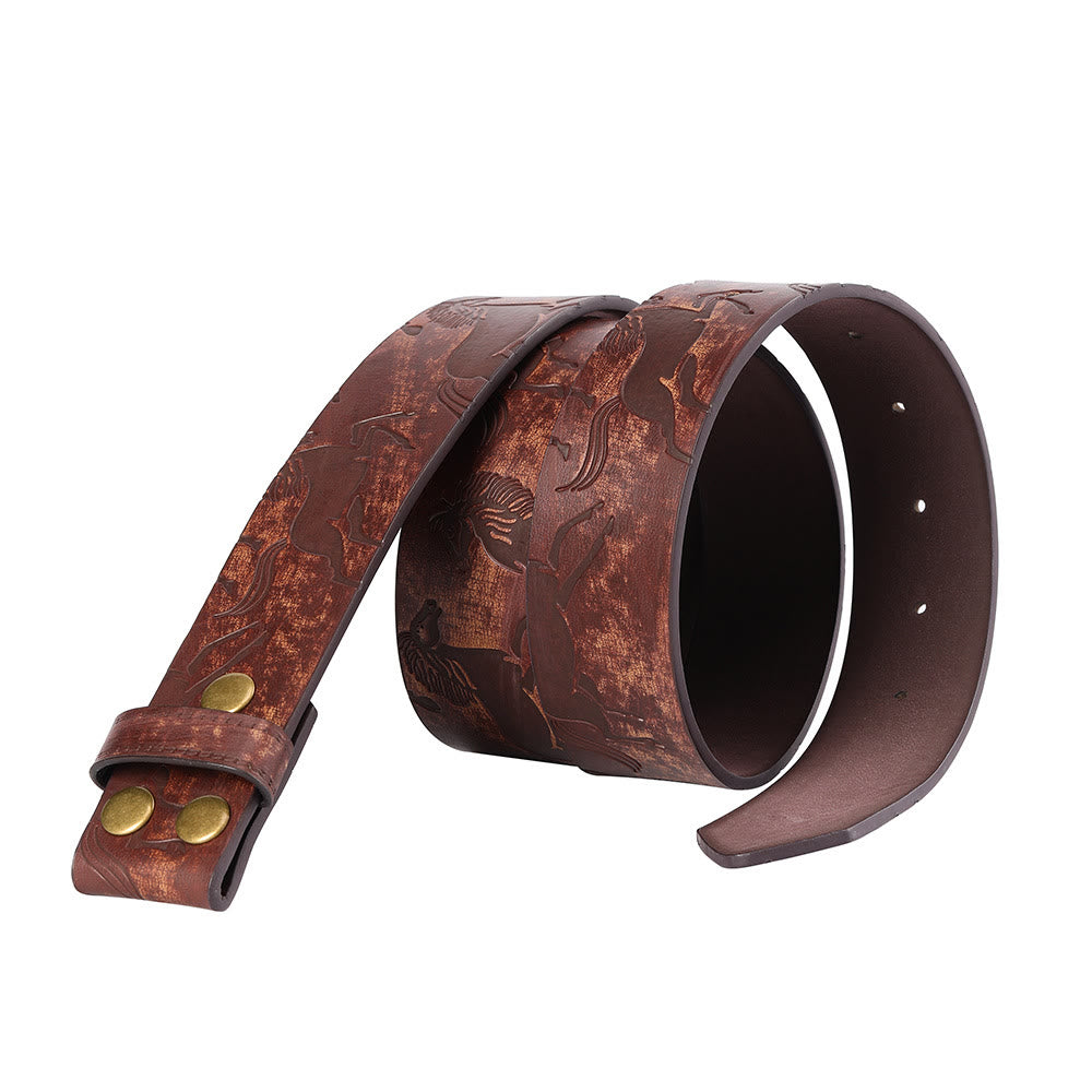 Men's Brown Horse Pattern DIY Leather Belt