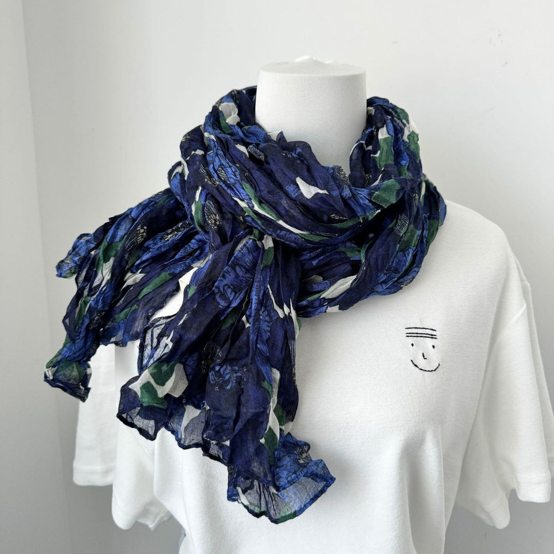 Vintage Pleated Printed Cotton And Linen Thin Scarf