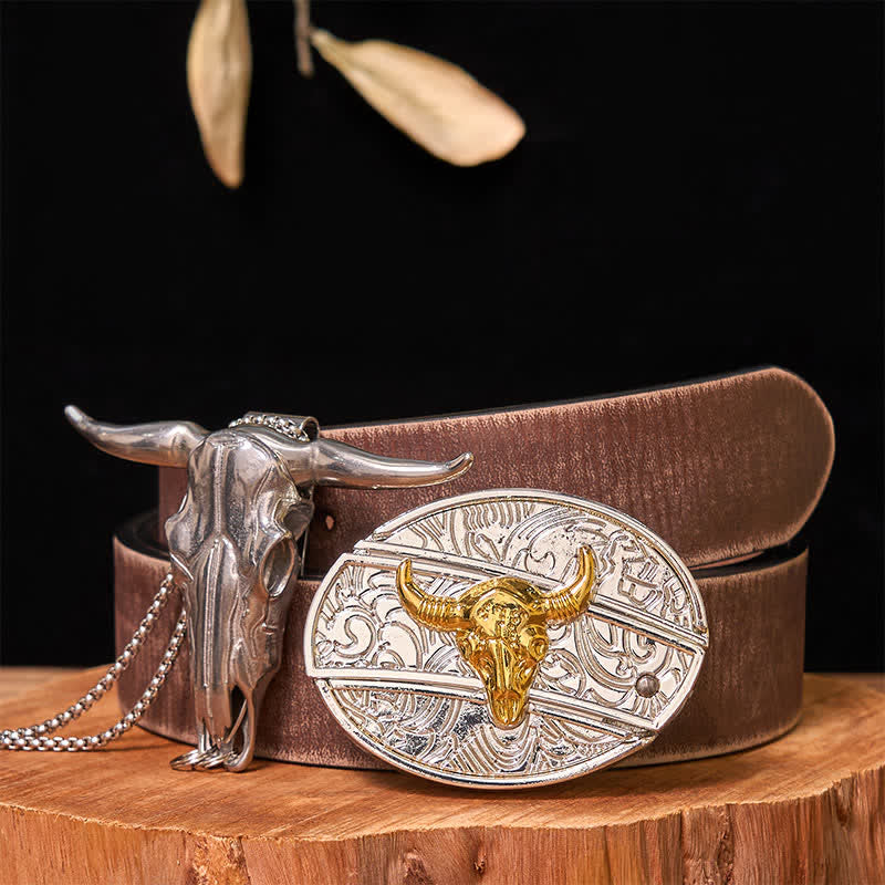 Gold & Silver DIY Hidden Knife Belt Buckle Longhorn Bull Pendant Bundle Set - Bull - Brown Distressed Belt - 42 - image 8