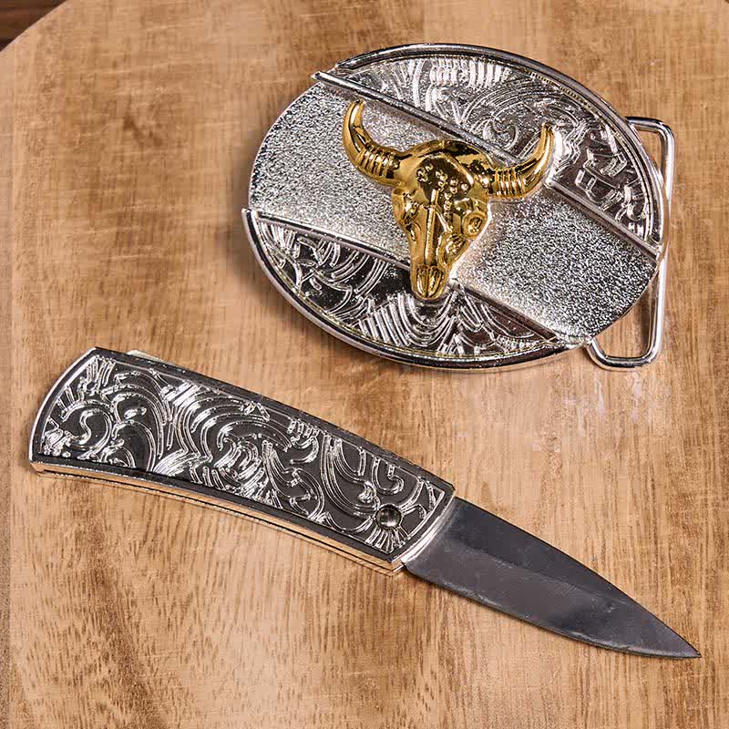Gold & Silver DIY Hidden Knife Belt Buckle Longhorn Bull Pendant Bundle Set - image 3