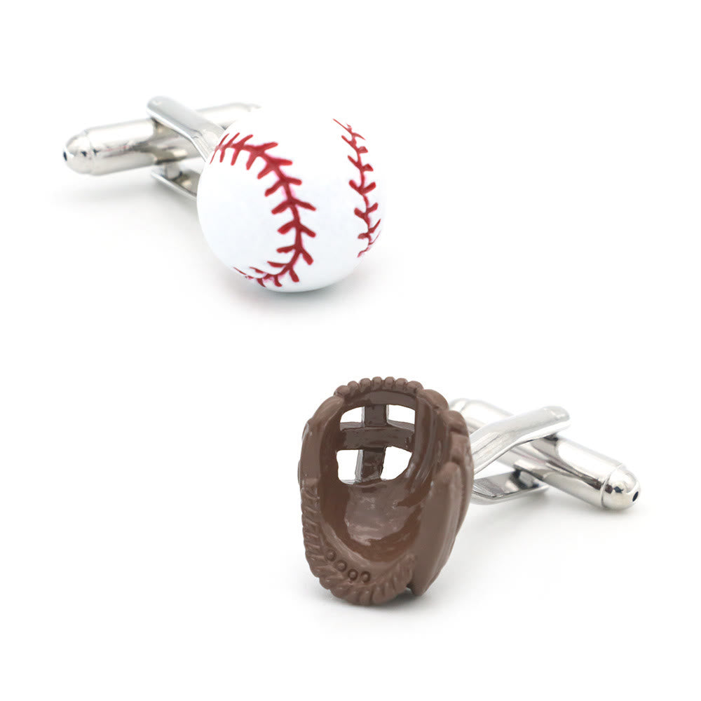 Men's 1 Pair Baseball Player Gloves Button Covers Set Cufflinks - 1 Pair (Ball+Gloves) - image 0