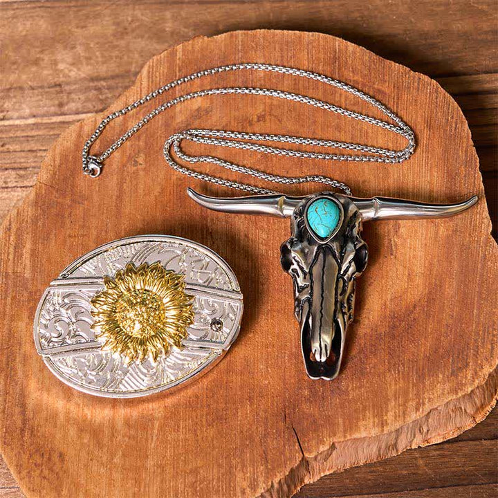 Gold & Silver DIY Hidden Knife Belt Buckle Turquoise Longhorn Pendant Bundle Set (PRE-SALE) - Sunflower - Without Belt - Not Include Belt - image 11