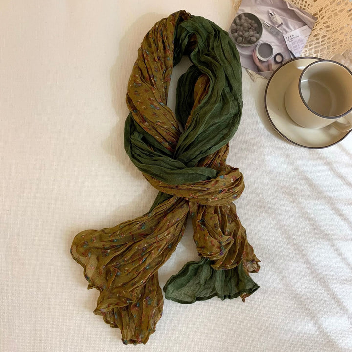 Women's Vintage Pleated Floral Thin Soft Scarf
