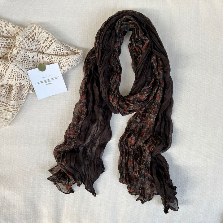 Women's Vintage Pleated Floral Thin Soft Scarf