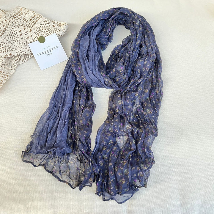 Women's Vintage Pleated Floral Thin Soft Scarf