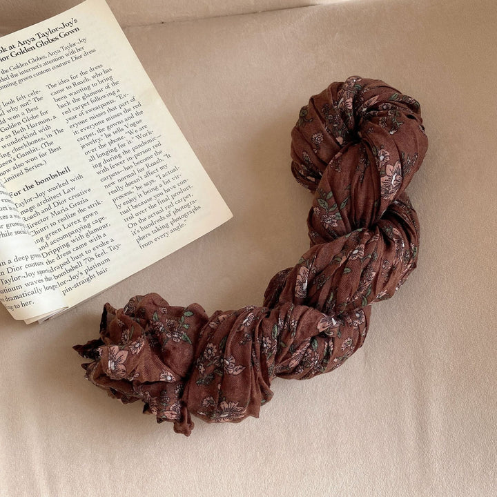 Women's Vintage Pleated Floral Thin Soft Scarf