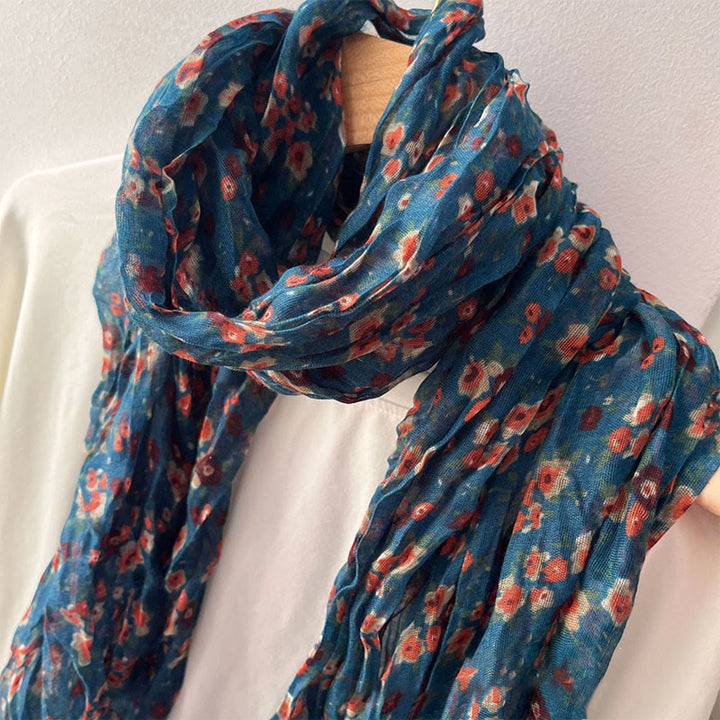 Women's Spring Pleated Floral Pattern Soft Scarf