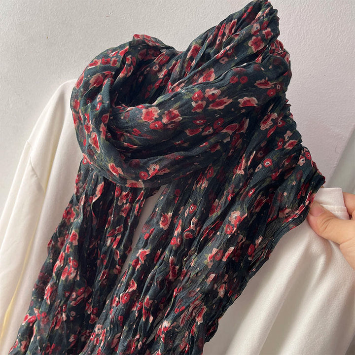 Women's Spring Pleated Floral Pattern Soft Scarf