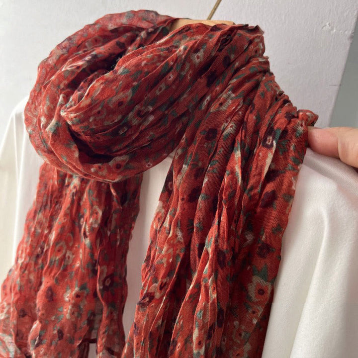 Women's Spring Pleated Floral Pattern Soft Scarf