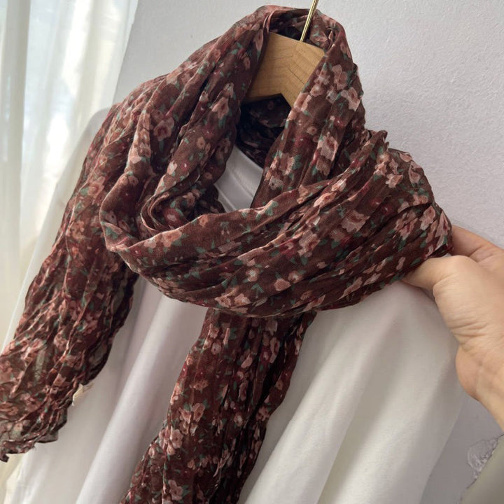 Women's Spring Pleated Floral Pattern Soft Scarf