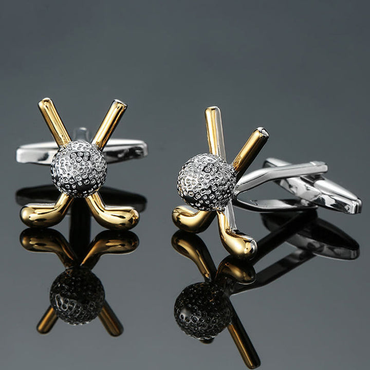 Men's 1 Pair Golf Time Button Covers Set Cufflinks - Gold - image 0