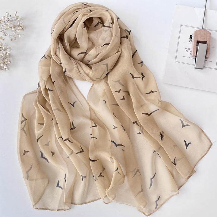 Women's Soft Summer Chiffon Flower Pattern Beach Sunscreen Scarf - #11 Wheat - image 12