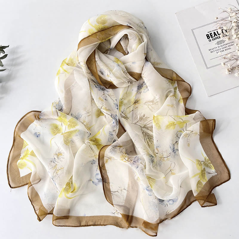Women's Soft Summer Chiffon Flower Pattern Beach Sunscreen Scarf - #21 Tan - image 23