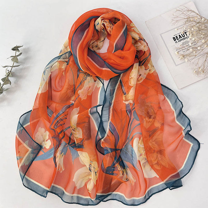 Women's Soft Summer Chiffon Flower Pattern Beach Sunscreen Scarf