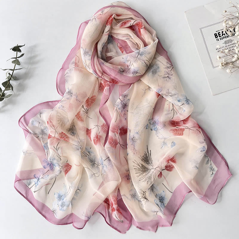 Women's Soft Summer Chiffon Flower Pattern Beach Sunscreen Scarf