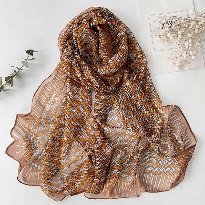Women's Soft Summer Chiffon Flower Pattern Beach Sunscreen Scarf - #29 Coffee - image 31