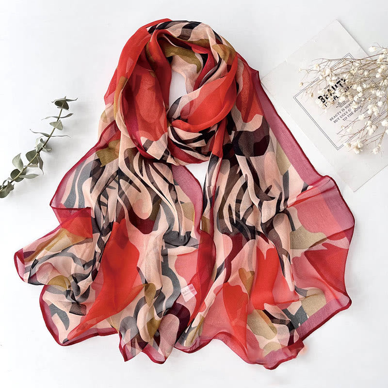 Women's Soft Summer Chiffon Flower Pattern Beach Sunscreen Scarf - #23 Red - image 24