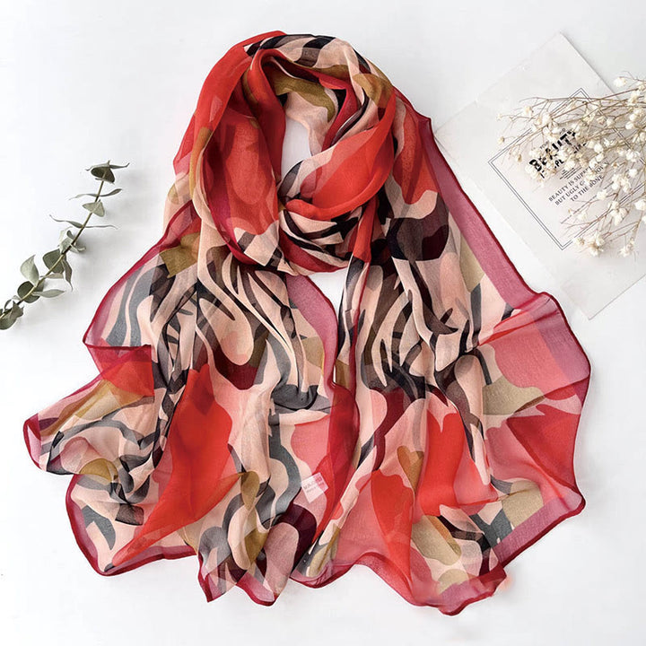 Women's Soft Summer Chiffon Flower Pattern Beach Sunscreen Scarf - #23 Red - image 24