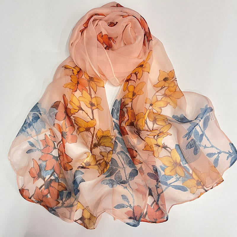 Women's Soft Summer Chiffon Flower Pattern Beach Sunscreen Scarf