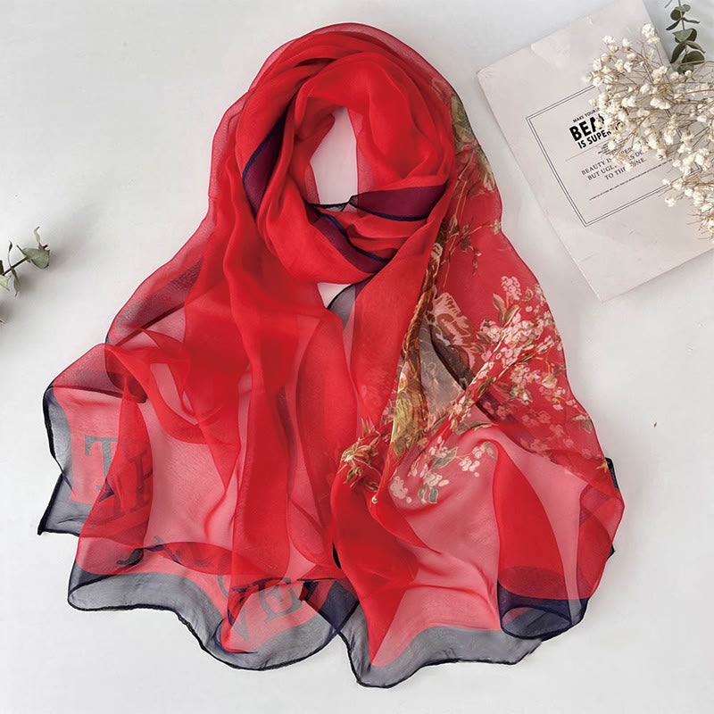 Women's Soft Summer Chiffon Flower Pattern Beach Sunscreen Scarf - #19 Crimson - image 20