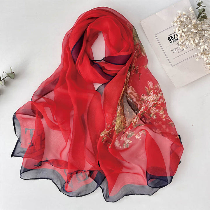 Women's Soft Summer Chiffon Flower Pattern Beach Sunscreen Scarf - #19 Crimson - image 20