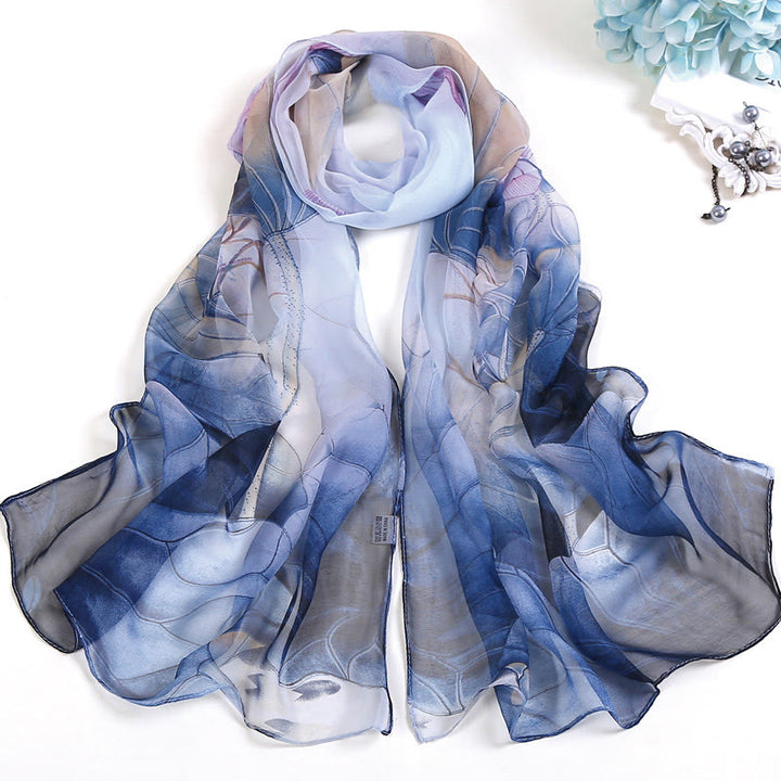 Women's Soft Summer Chiffon Flower Pattern Beach Sunscreen Scarf