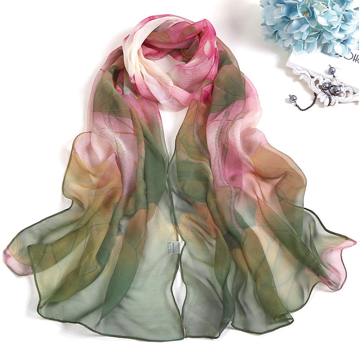 Women's Soft Summer Chiffon Flower Pattern Beach Sunscreen Scarf - #1 DarkOliveGreen - image 0