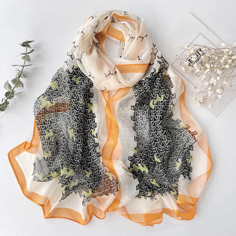 Women's Soft Summer Chiffon Flower Pattern Beach Sunscreen Scarf - #26 Orange-White - image 27