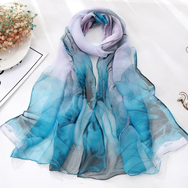 Women's Soft Summer Chiffon Flower Pattern Beach Sunscreen Scarf