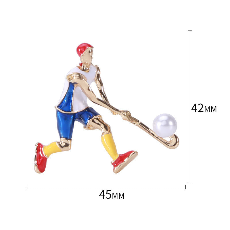 Cartoon Ice Hockey Player Brooch Gold Shirt Accessories