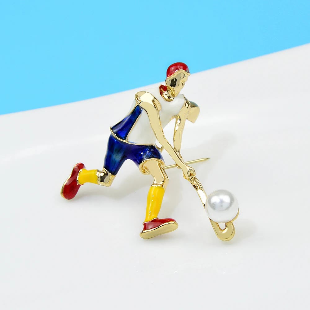 Cartoon Ice Hockey Player Brooch Gold Shirt Accessories