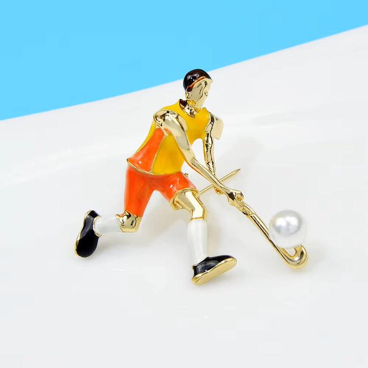 Cartoon Ice Hockey Player Brooch Gold Shirt Accessories