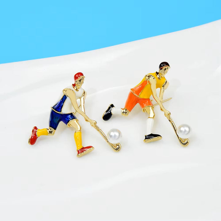 Cartoon Ice Hockey Player Brooch Gold Shirt Accessories