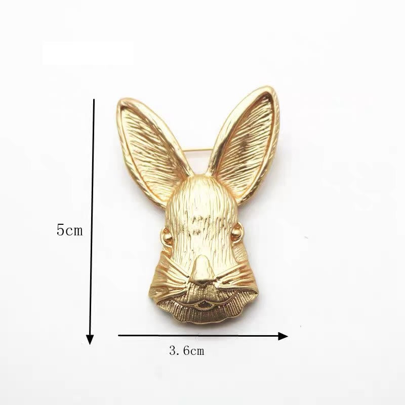 Vintage Rabbit Head Brooch Metal Shirt Accessories
