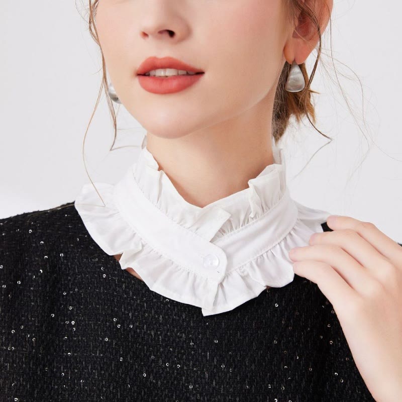 White Pleated Collar With Button Detachable False Collar Shirt