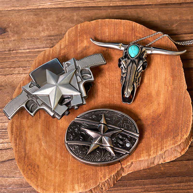 DIY Star Hidden Knife Belt Buckle Lighter Turquoise Longhorn Pendant Bundle Set - Star - Without Belt - Not Include Belt - image 1