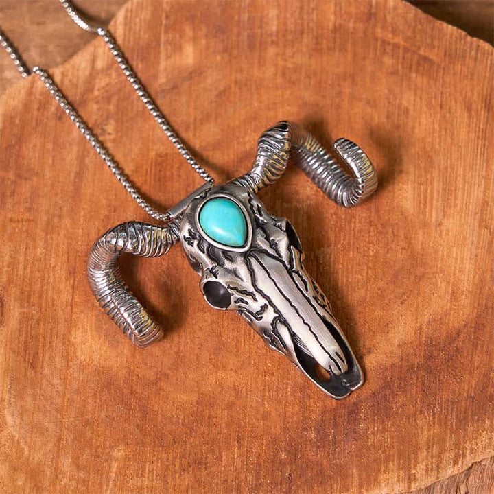 Turquoise Skull Sheep Multi-function Silver Pendant Belt Buckle