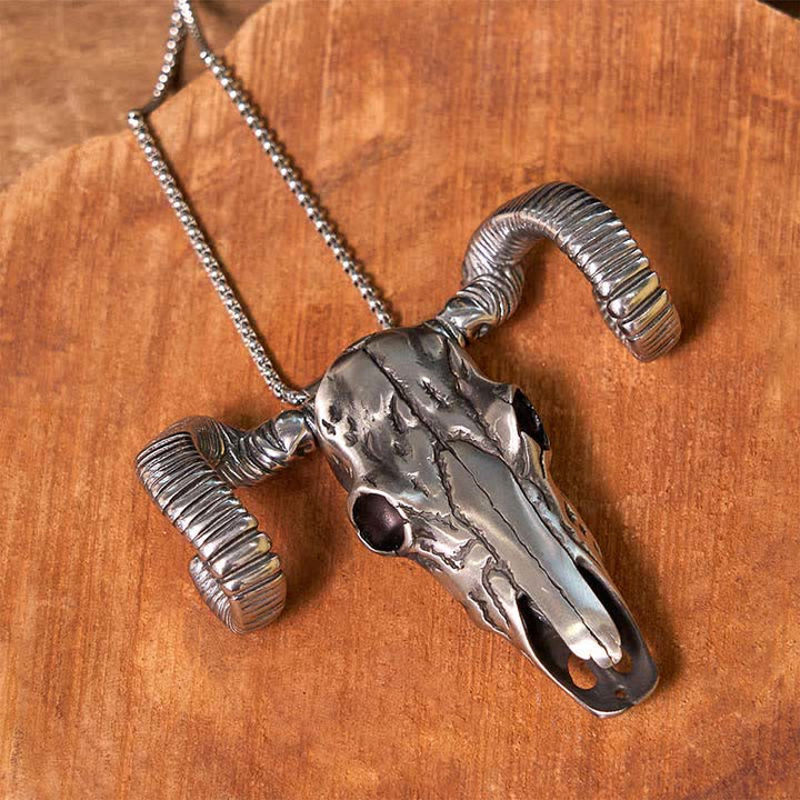 Silver Skull Sheep D2 Stainless Steel  Knife Pendant Belt Buckle (Pre-Sale)